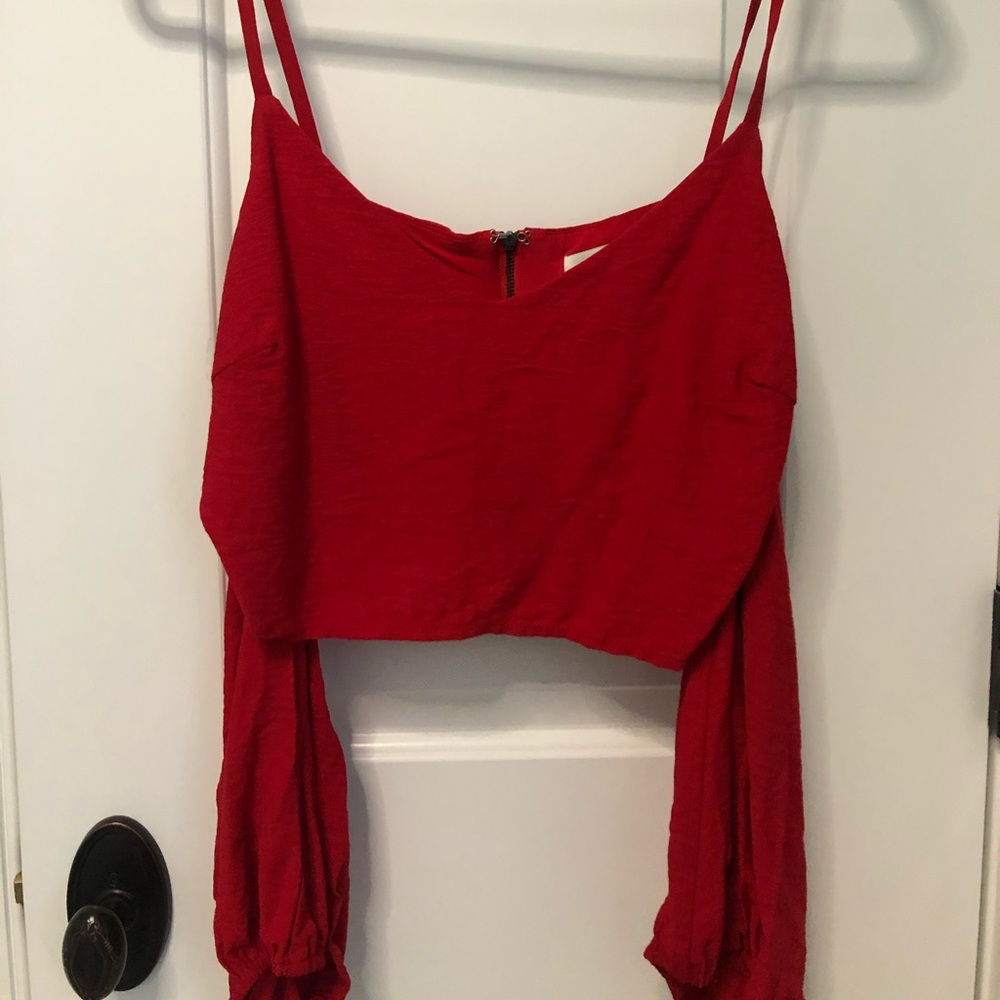 Red crop top with sleeves
